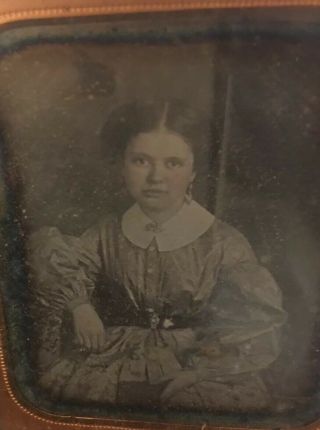 Hand Tinted Attractive Young Woman Wearing Pretty Dress 1/6 Plate Daguerreotype