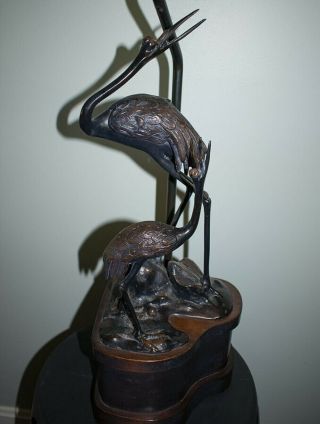 Frederick Cooper Cranes Form Figural Bronze Metal Table Lamp