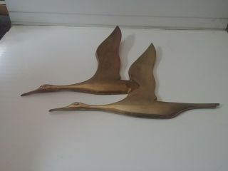Vintage Mid Century Modern Brass Birds In Flight Wall Hanging 14 " Geese Ducks