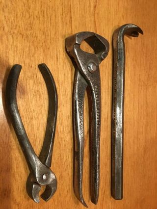 Antique Blacksmith/Farrier Tools,  Heller Bros.  Nippers,  Stanley Cat ' s Paw,  Tongs 2