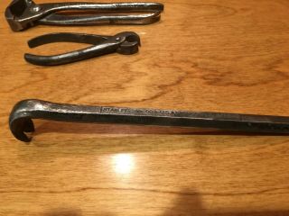 Antique Blacksmith/Farrier Tools,  Heller Bros.  Nippers,  Stanley Cat ' s Paw,  Tongs 3