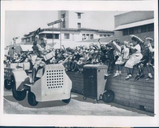1955 Photo Children Polio Vaccine Baggage Parade Street Man Vintage Image