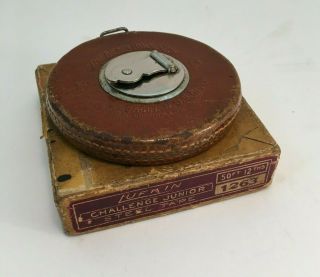Vintage 1940 Lufkin Challenge Junior 50 Ft Steel Tape Measure With Leather Outer