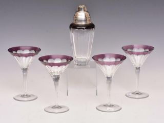 Faberge Grand Duke Amethyst Martini Shaker With (4) Matching Martini Glasses