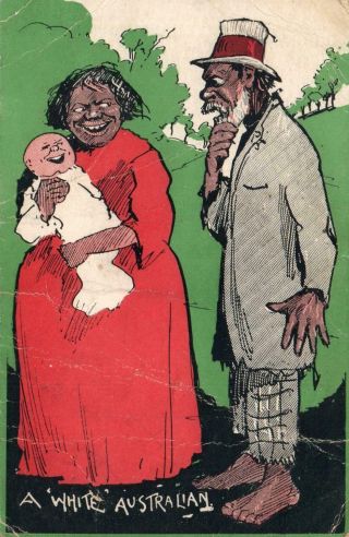 1906 Vintage Politically Incorrect Australia Aboriginal With White Baby Postcard