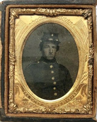 Uniformed Civil War Soldier “the Union Now And Forever” 9th Plate Daguerreotype