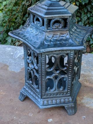 Vintage Japanese Cast Iron Pagoda Garden Lamp Lantern 5