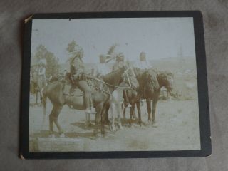 Albumen 1896 Photograph Three Sioux Chiefs & Squaws On Horse Back Sepia