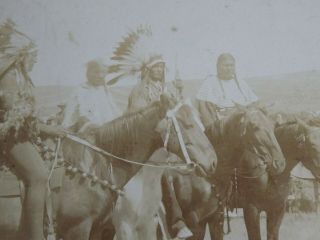 ALBUMEN 1896 Photograph Three Sioux Chiefs & Squaws on Horse Back Sepia 3