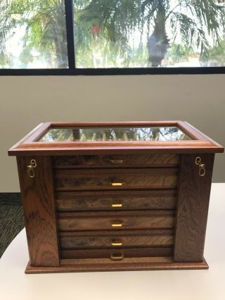 60 Pen Display Case,  Glass Top,  Rosewood,  Brass hardware,  Made in Italy 2