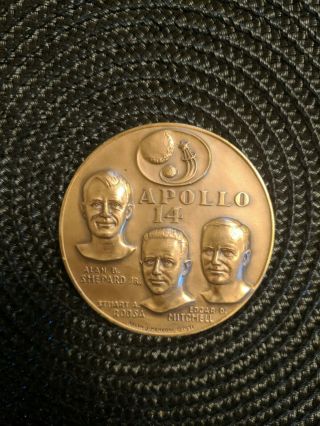 Medallic Art Apollo 14 Shepard Jr Roosa Mitchell 1971 2 - 1/2” Bronze Medal