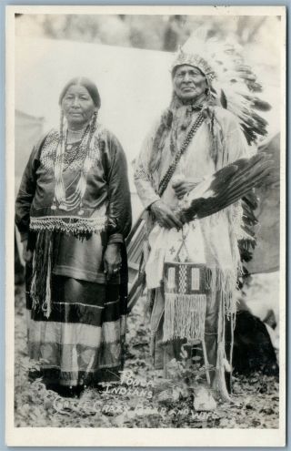 Ponca Indians Chief Crazy Bear & Wife Antique Real Photo Postcard Rppc