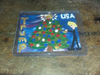 Painting President Trump Christmas Tree Art Trading Card Signed Aceo
