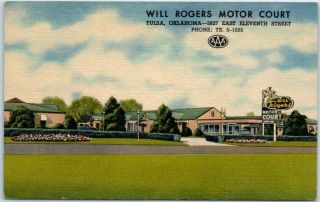Tulsa,  Oklahoma Postcard Will Rogers Motor Court Motel Curteich Linen C1950s