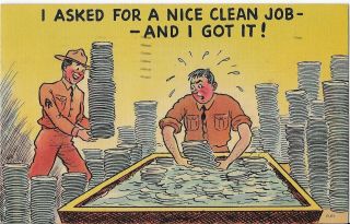 Wwii Us Soldier Postcard Linen Postcard Soldier On Kp Duty Funny Card 1941