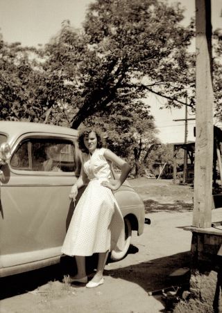 1950s Era Photo Negative Car Girl Summer Dress Sass Pose Seneca South Carolina