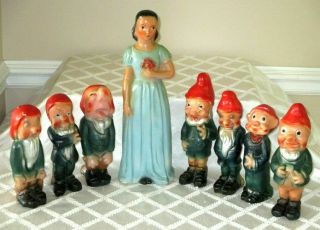 1938 - Snow White & The Seven Dwarfs - Carnival Chalkware Doll Set - Walt Disney Toy