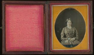 Pretty Young Woman With Beaded Purse Plaid Dress 1/9 Plate Daguerreotype E661 2