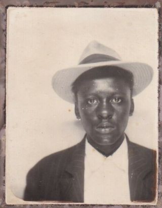 Vintage Photo Booth - Serious Young African - American Man In Straw Fedora Hat