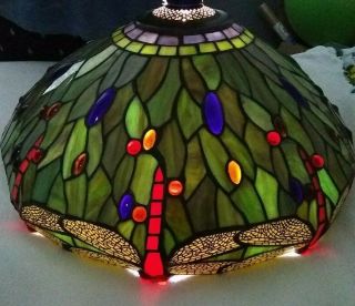 Tiffany Style Lamp Shade Dragonfly Stained Glass Jeweled 16 " Shade Only