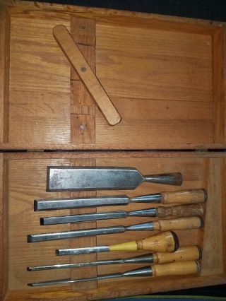 Rare Partial Th Witherby Chisel Set W Oak Box