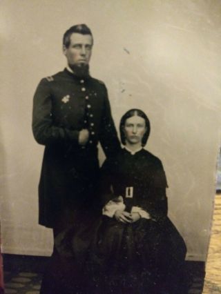 Antique Tintype Photo Of Union / Civil War Gentleman With Wife.  Dress Uniform