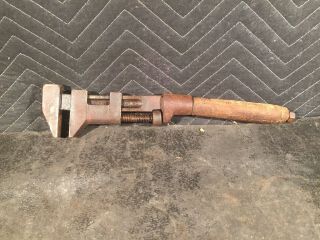 Vintage W&b Company 15 " Adjustable Monkey Wrench - Broken Wooden Handle