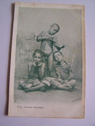 Vintage Postcard Costumi Napoletani Italy 3 Boys Foto Esposito