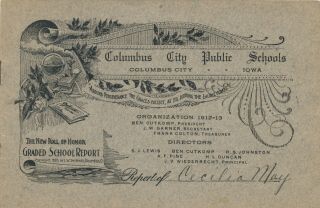 1912 - 13 Columbus City Public Schools,  Iowa Report Card,  Cecilia May,  7th Grade