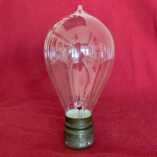 Antique C.  1890 Thomson - Houston T - H Base Light Bulb Blown Glass Tip Edison Patent
