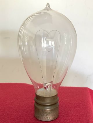 Antique c.  1890 Thomson - Houston T - H Base Light Bulb Blown Glass Tip Edison Patent 3