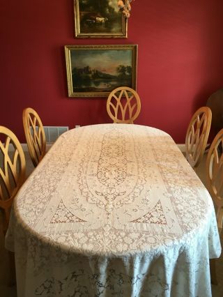 Huge Quaker Lace Tablecloth 126 " X 72 " Color Ecru.