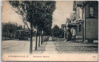 Steubenville,  Ohio Postcard " Residence Section " Houses Trolley Pck C1900s