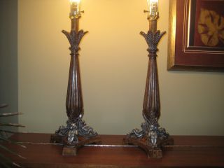 Berman Set Of 2 Table Lamp Figural Sitting Monkey Palm Tree 32 " Tall