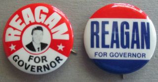 Pair Ronald Reagan For California Governor Pinback Buttons 1966 Or 1970 Unusual