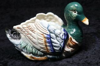 Hand Painted Ceramic Duck Mallard Vase Planter Stamped - Made In Occupied Japan