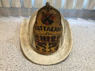 1930 Cairns Leather Presentation Battalion Chief Helmet Jersey City FD 12