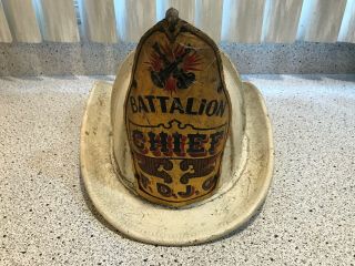 1930 Cairns Leather Presentation Battalion Chief Helmet Jersey City Fd