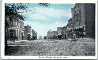 Monona,  Iowa Postcard Chester Street Downtown Scene Stores Cars W/ 1926 Cancel