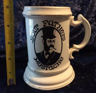Vintage 70s Mustache Guard Protector Porcelain Beer Mug Cup Stein 5”