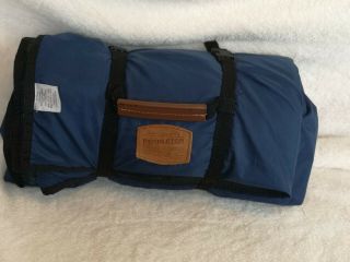 Pendleton Roll - up Camp Blanket Carry Handle Plaid Wool Nylon Blue USA 2