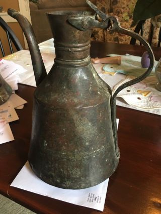 Large Vintage Antique Primitive Copper Coffee Tea Pot Kettle With Burner Stand