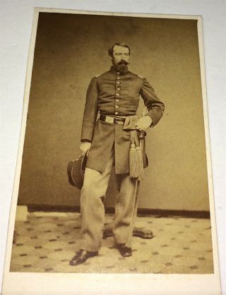 Rare Antique American Civil War Union Cavalry Officer Sword Military Cdv Photo