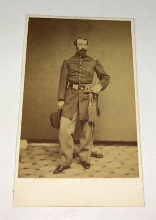 Rare Antique American Civil War Union Cavalry Officer Sword Military CDV Photo 2