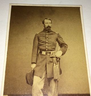 Rare Antique American Civil War Union Cavalry Officer Sword Military CDV Photo 3