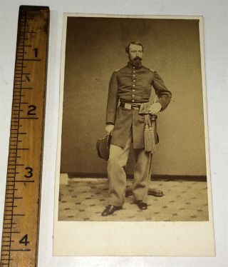 Rare Antique American Civil War Union Cavalry Officer Sword Military CDV Photo 5