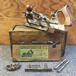 Great Stanley No.  45 Combination Plane,  17 Cutters Box,  Cover Knife Set L@@k