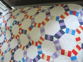 Vintage All Cotton Hand Pieced & Quilted WEDDING RING TILE Quilt; 83 