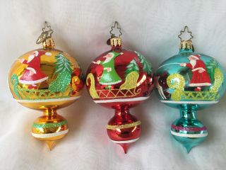 Christopher Radko Fantasia Glitter And Glide Set Of 3 Ornaments Reindeer