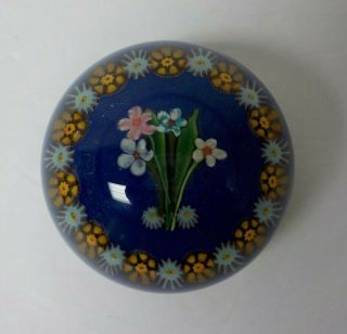 Murano Italy Art Glass Paperweight,  Floral Bouquet On Blue Background (6)